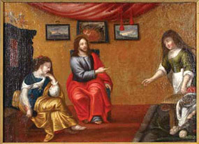 Schilderij Jezus op bezoek bij Maria en Martha